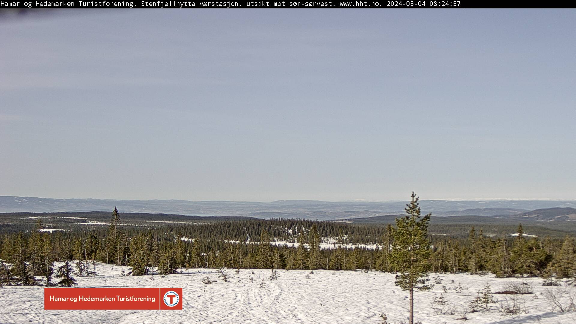 Bilde med utsikt vestover fra Stenfjellhytta fra i dag.